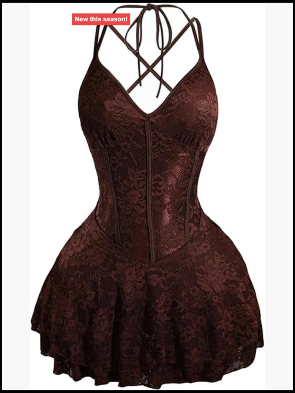 Women's Lace Halter Mini Dress with Backless Design